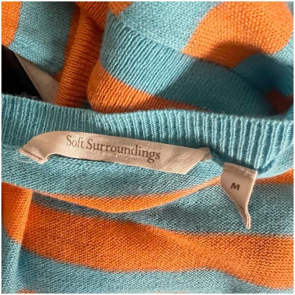 Soft Surroundings Orange Turquoise Striped Light Cashmere Blend Sweater Medium - Picture 14 of 15